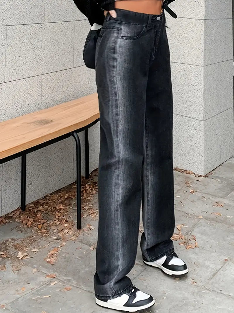 Jeans Ombre de Tiro Alto para Mujer | Corte Recto y Pierna Ancha con Estilo Urbano
