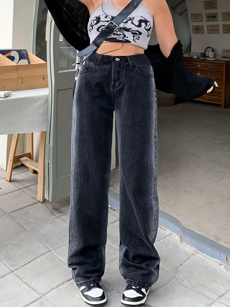 Jeans Ombre de Tiro Alto para Mujer | Corte Recto y Pierna Ancha con Estilo Urbano