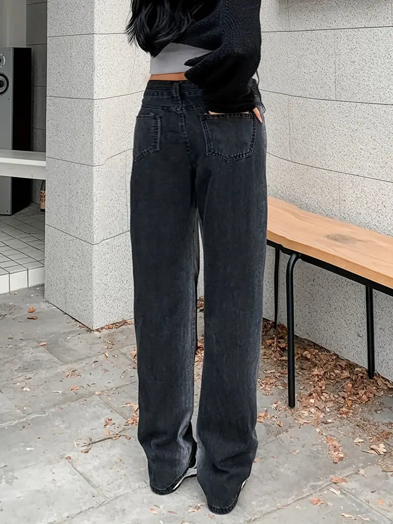 Jeans Ombre de Tiro Alto para Mujer | Corte Recto y Pierna Ancha con Estilo Urbano
