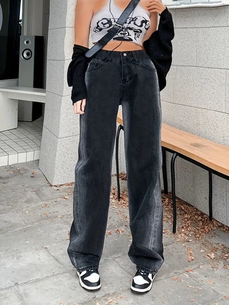 Jeans Ombre de Tiro Alto para Mujer | Corte Recto y Pierna Ancha con Estilo Urbano
